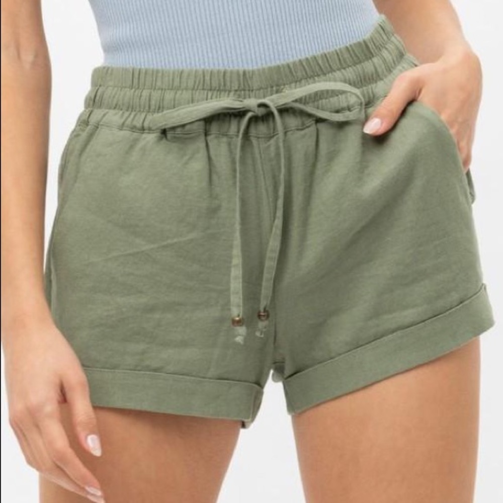 Olive linen shorts